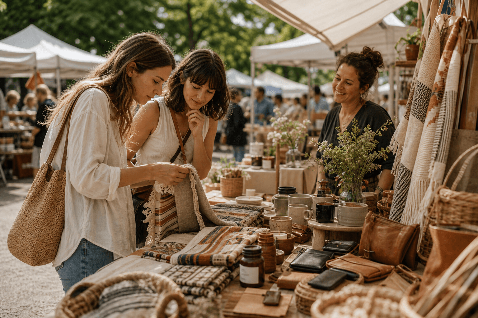 Buyers browsing handmade goods at a Thames Valley market